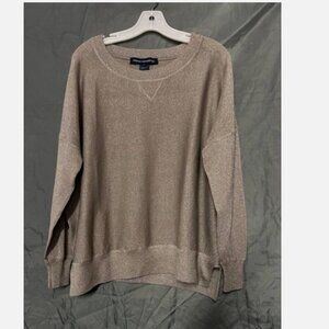 French Connection Women's Size Large Metallic Taupe Shimmer Pullover Sweater EUC